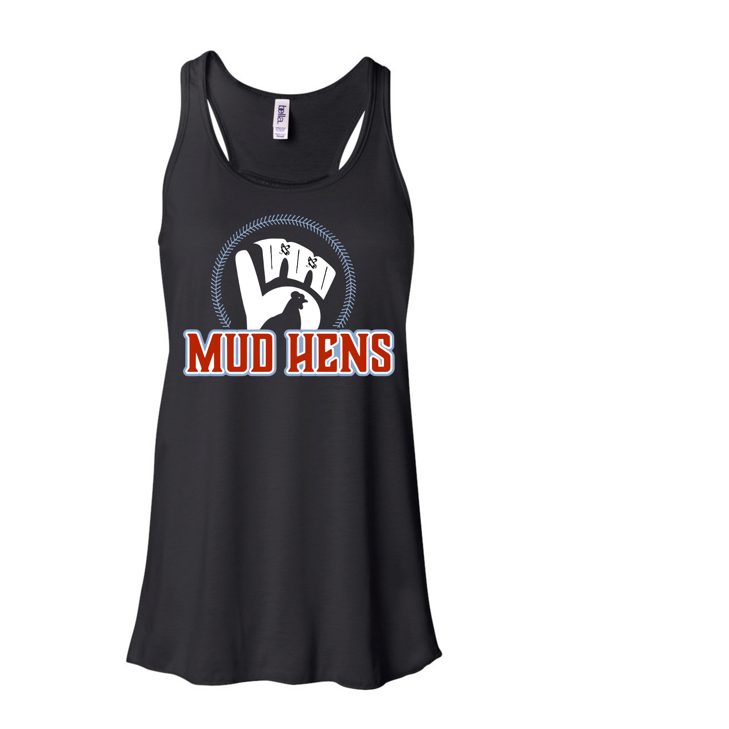 Mud Hens Flowy Racer Back Tank- glove logo